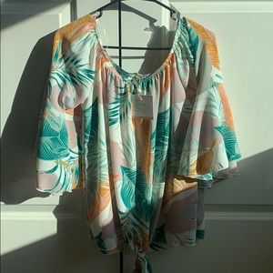 adora tropical sunset off the shoulder top